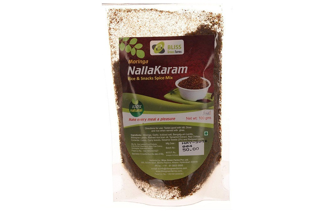 Bliss Green Farms Moringa Nallakaram Rice & Snacks Spice Mix   Pack  100 grams